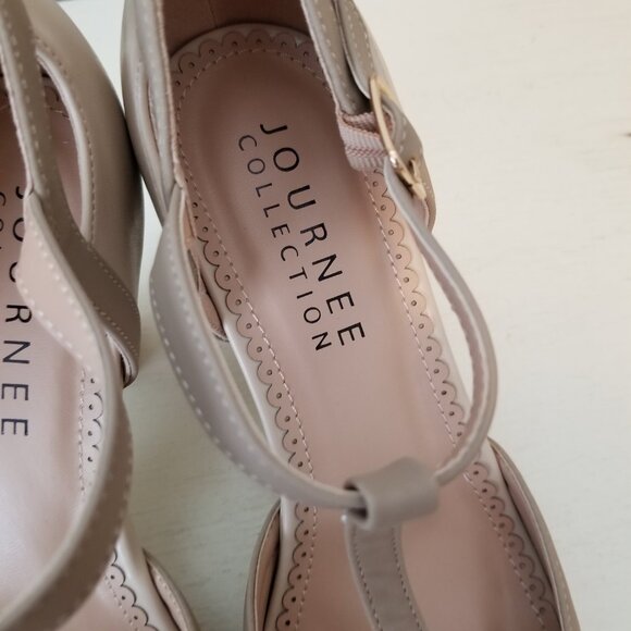 Vintage Style Round Toe T-Strap Two Tone Nude Ladies Heels Size 7 1/2 Brand New - Picture 4 of 11